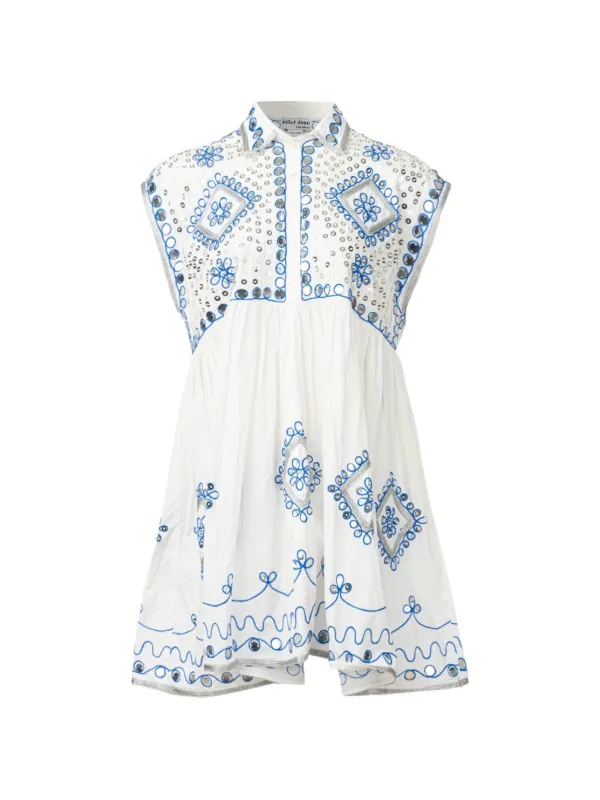 juliet dunn shirt dress Floral scalloped cotton shirt dress in green - Juliet Dunn