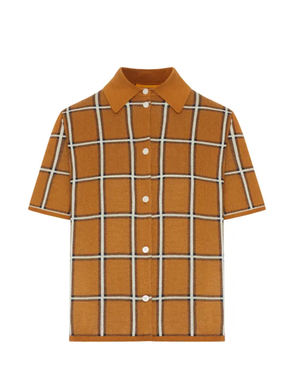 Guest In Residence Checked Collared Top in Orange