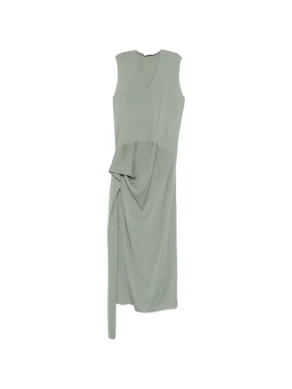 Jil Sander V-neck Draped Maxi Dress in Green