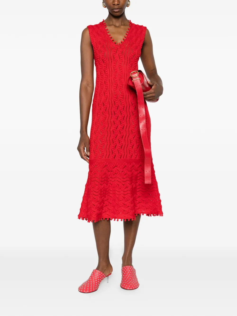 Jil Sander Katoenen gebreide jurk Rood