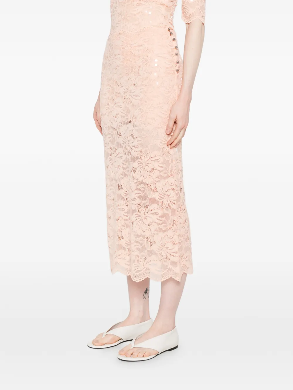  Rabanne Sequin Lace Midi Skirt - Orange 