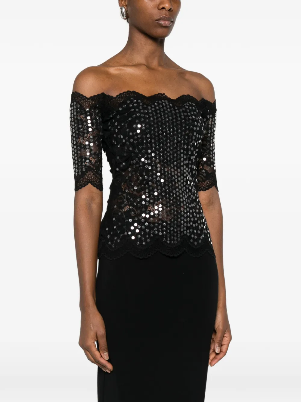  Rabanne Sequin Lace Top - Black 