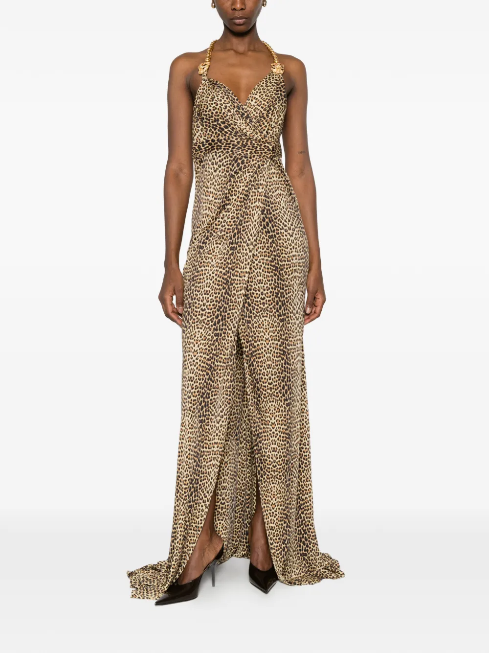 chain-strap leopard-print maxi dress