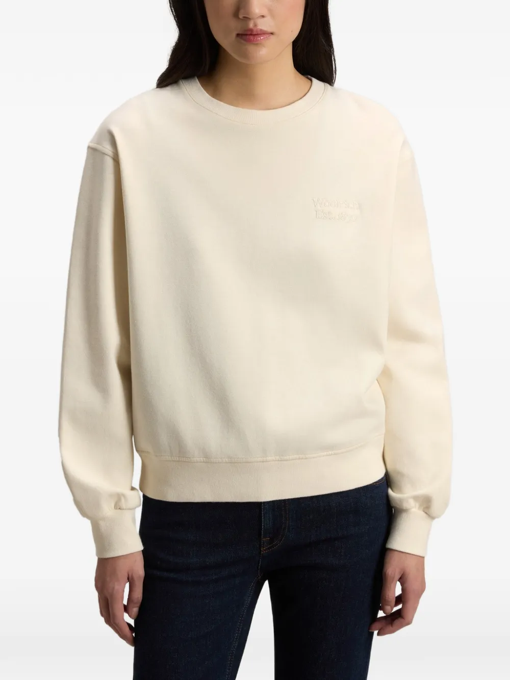  Woolrich Logo-embroidered Crew-neck Sweatshirt - Neutrals 
