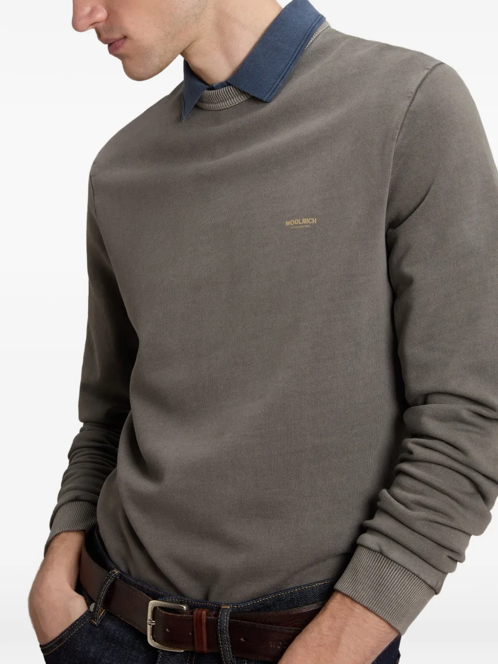 Woolrich Sweater met geribbelde details en logo Grijs
