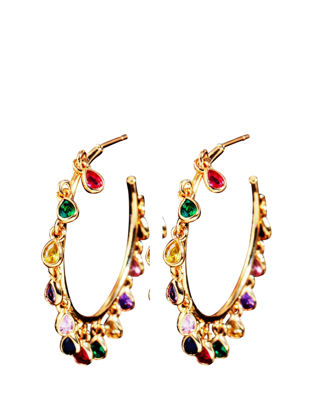 Hzmer Jewellery Satrangi Bali Teardrop Hoop Earrings In Multi
