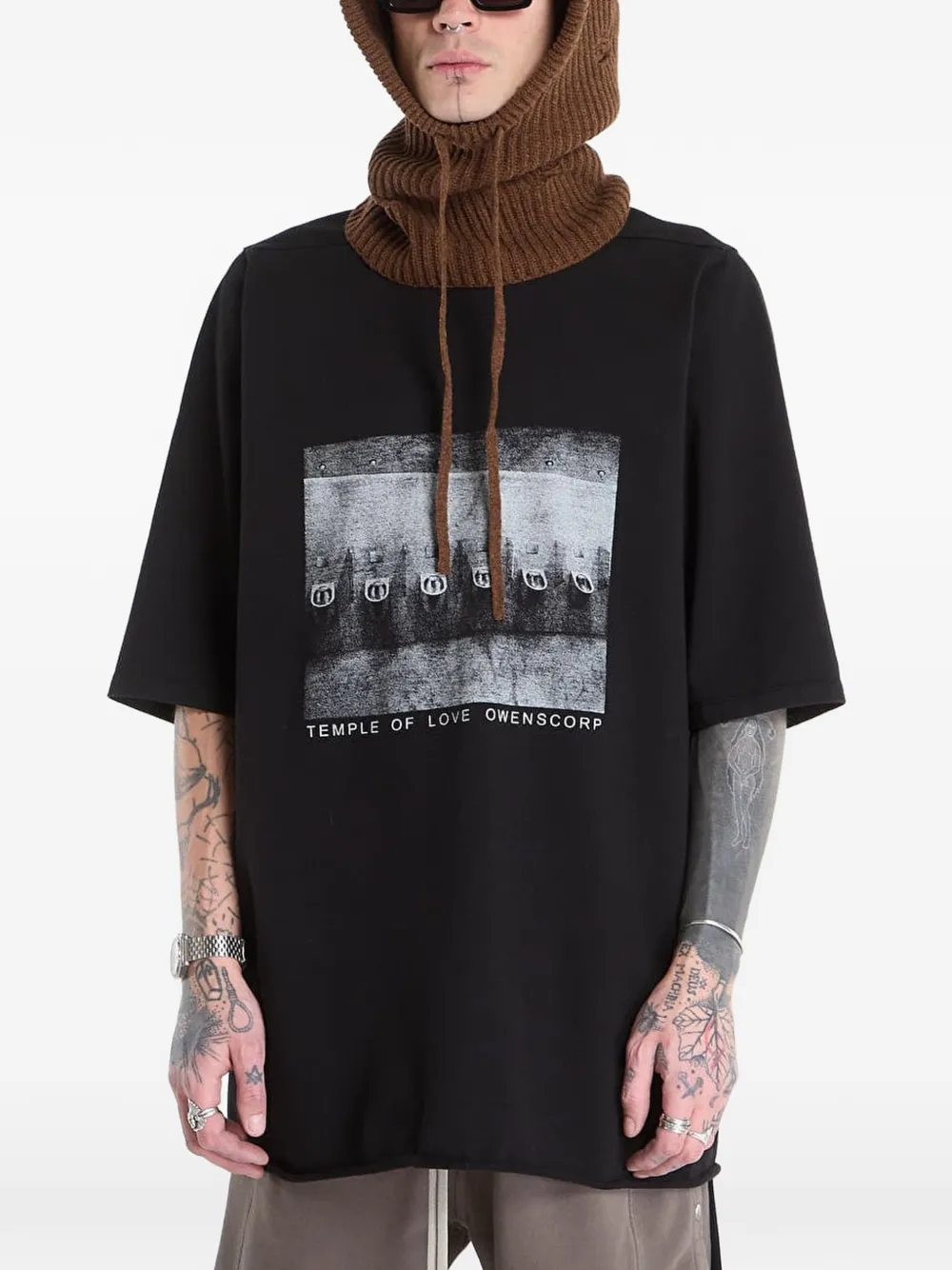 Rick Owens DRKSHDW Jumbo SS grafische print gerafeld T-shirt Bruin