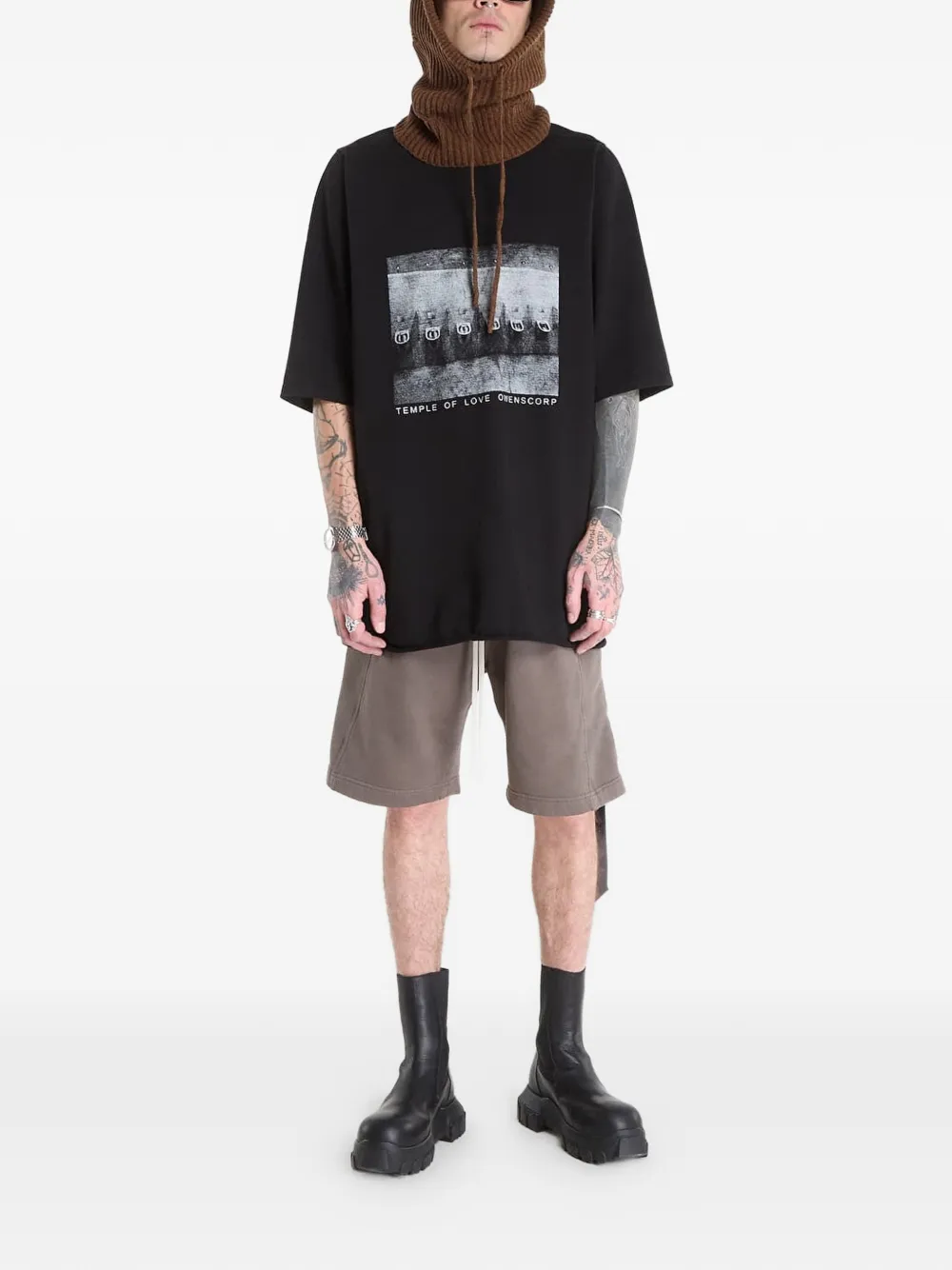 Rick Owens DRKSHDW Jumbo SS grafische print gerafeld T-shirt Bruin