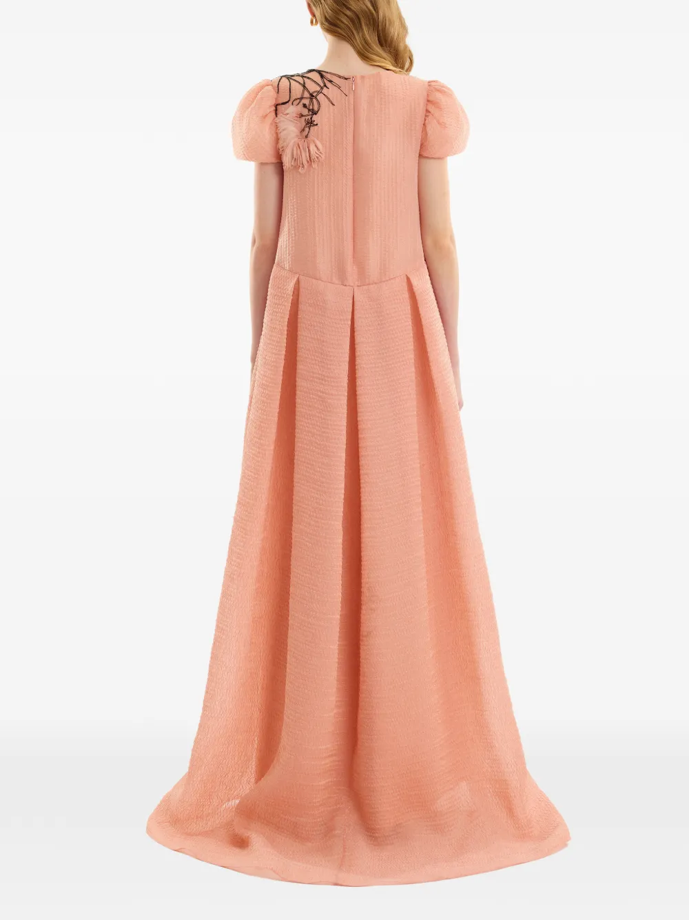 Gemy Maalouf Geplooide maxi-jurk met bloemenpatch Oranje