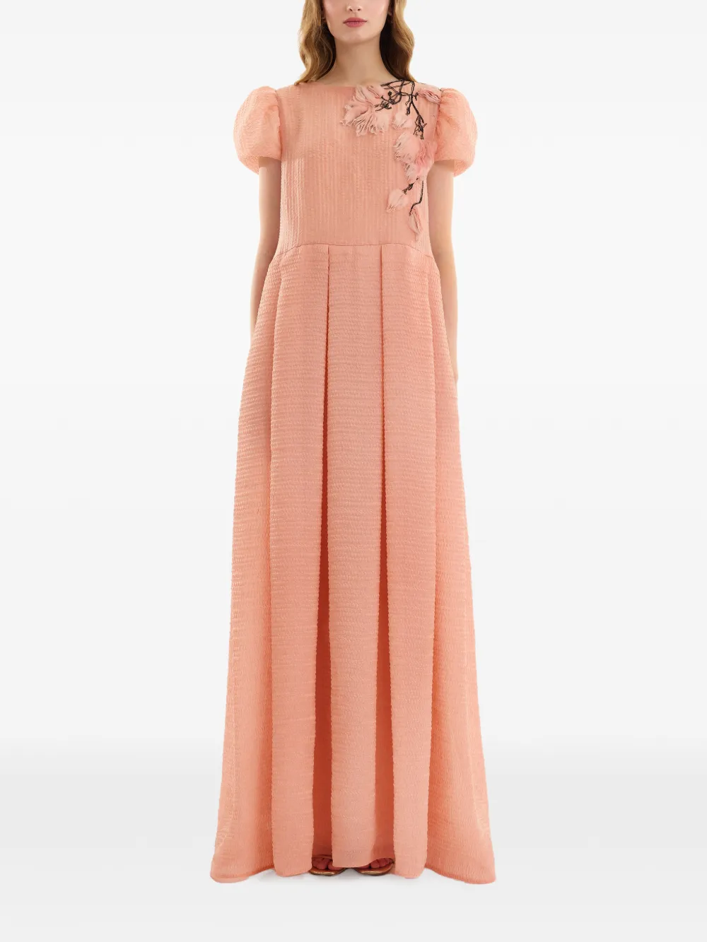 Gemy Maalouf Geplooide maxi-jurk met bloemenpatch Oranje