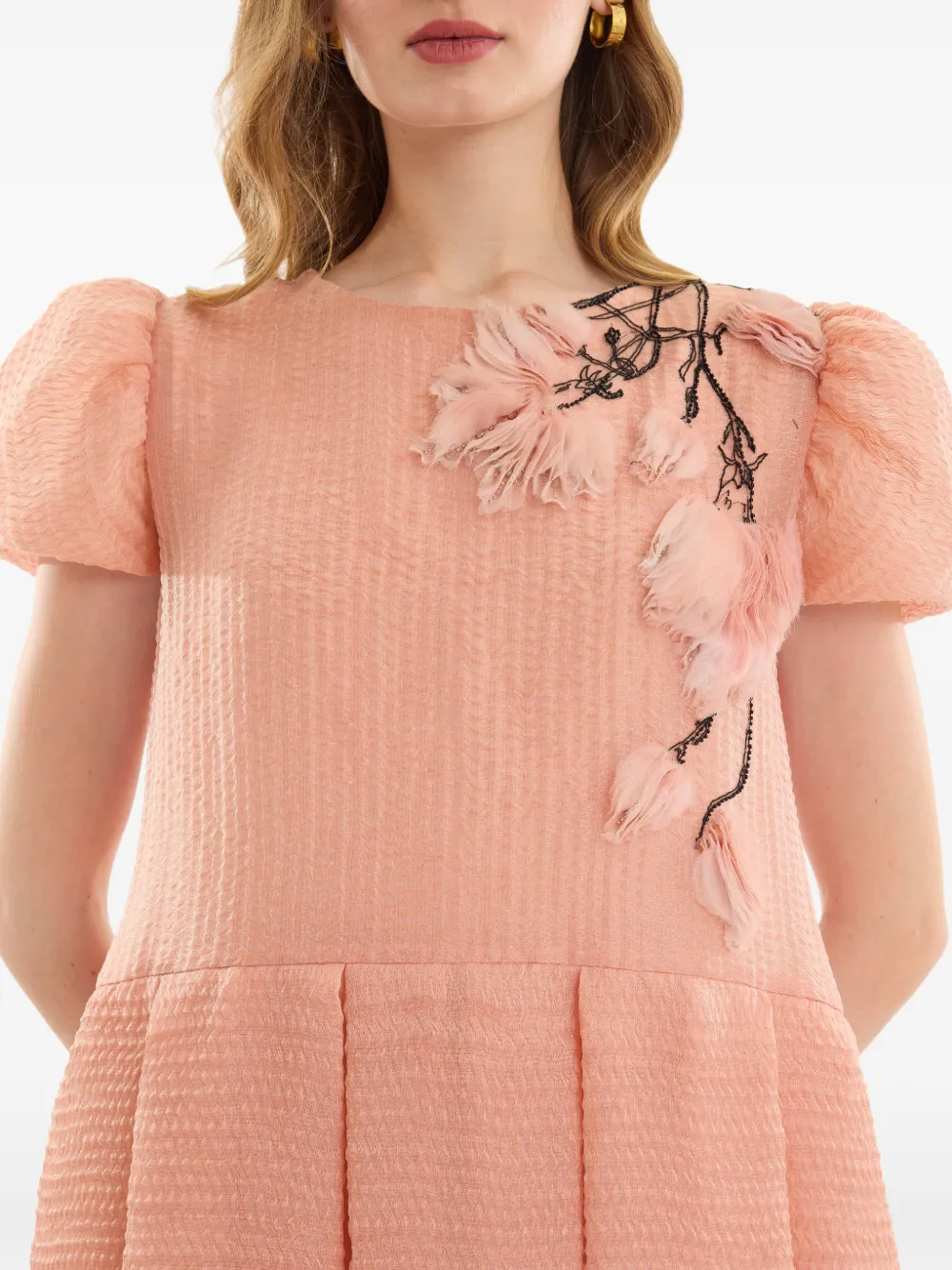 Gemy Maalouf Geplooide maxi-jurk met bloemenpatch Oranje