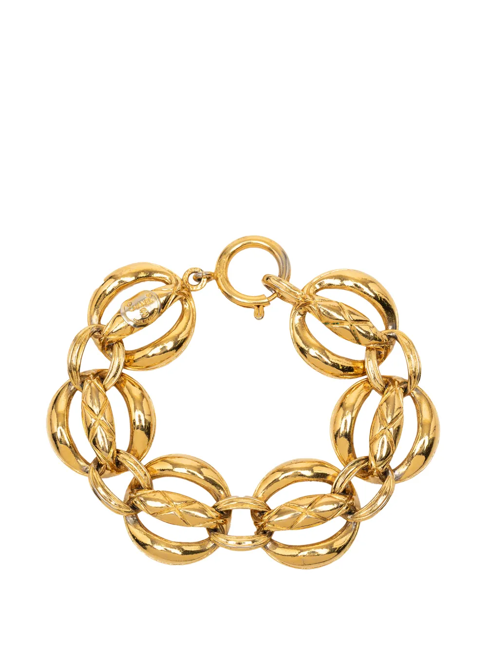 CHANEL Pre-Owned Bracciale CC a catena placcato oro con design trapuntato 1970-1980
