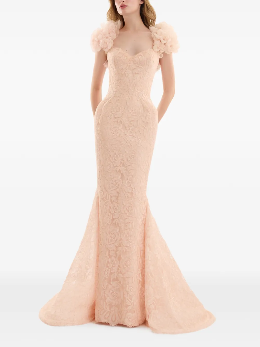 Gemy Maalouf Abito lungo con scollo a cuore - Rosa