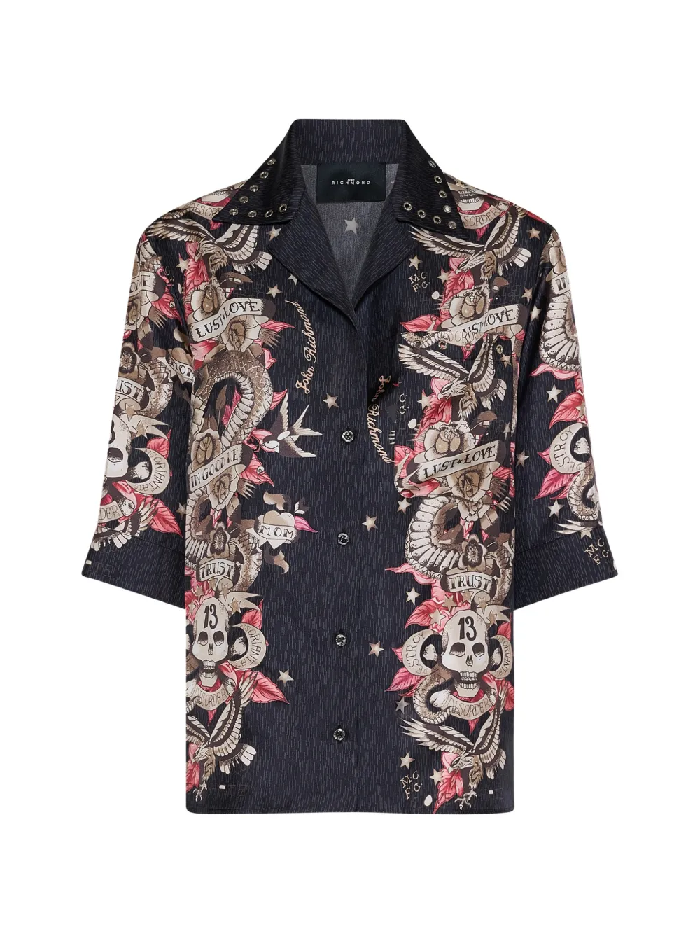 John Richmond Hemd mit Blumen-Print - Schwarz