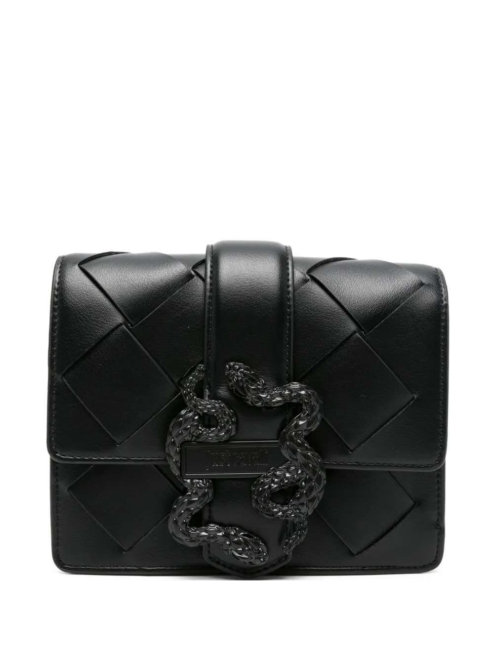 Just Cavalli snake woven leather crossbody bag - Nero