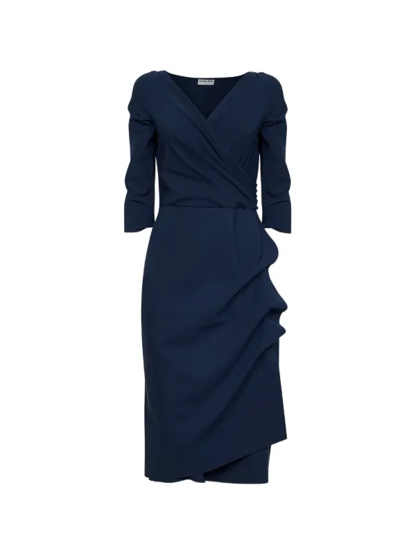 midi wrap dress petite Principles Women's Petite Geo Wrap Midi Dress in Blue | Size: 12