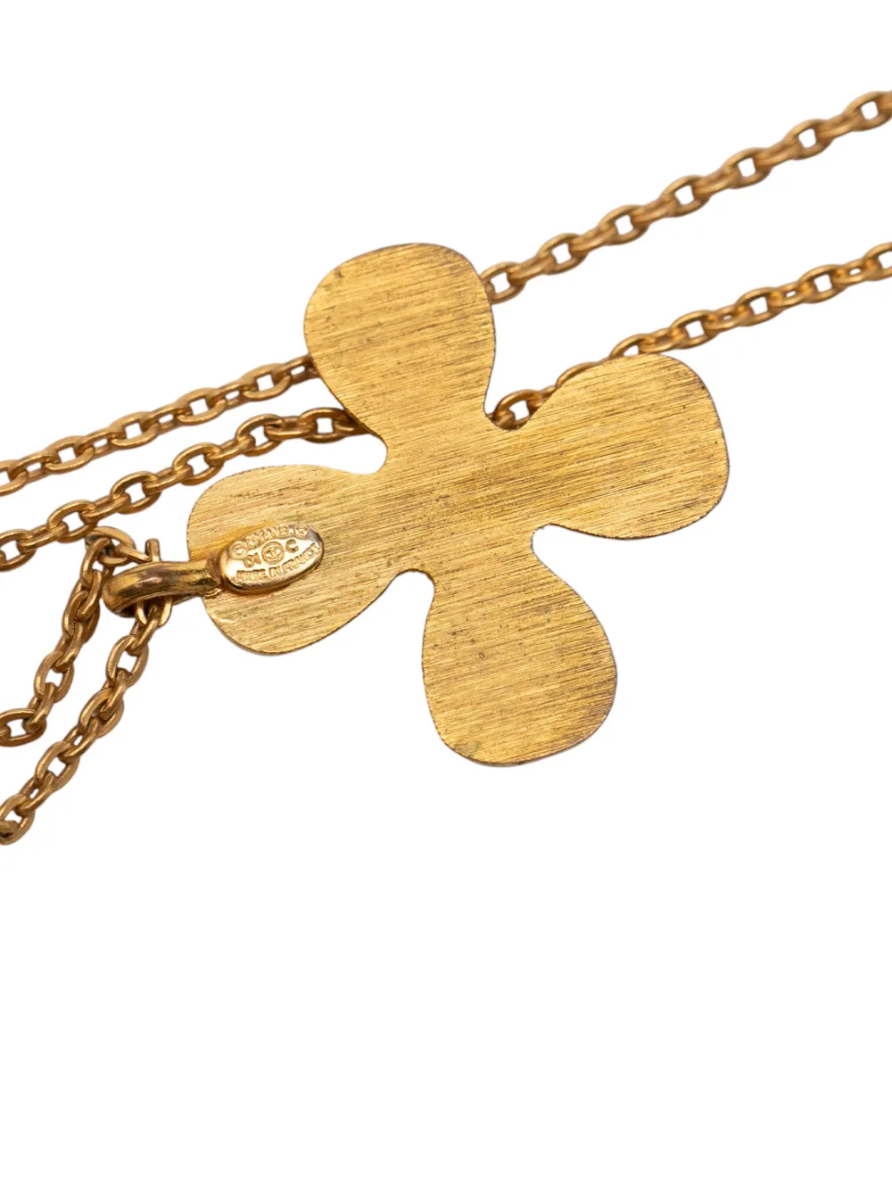 2001 Gold Plated Cc Crystal Clover Pendant Necklace Costume Necklace