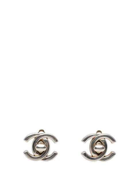 CHANEL Pre-Owned 1996 CC Silver Plated Turn Lock Clip On Earrings costume earrings