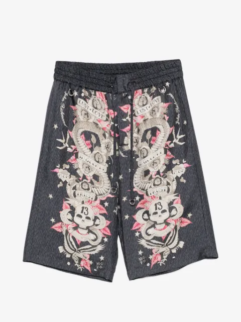 John Richmond shorts con estampado de tatuaje y cordones