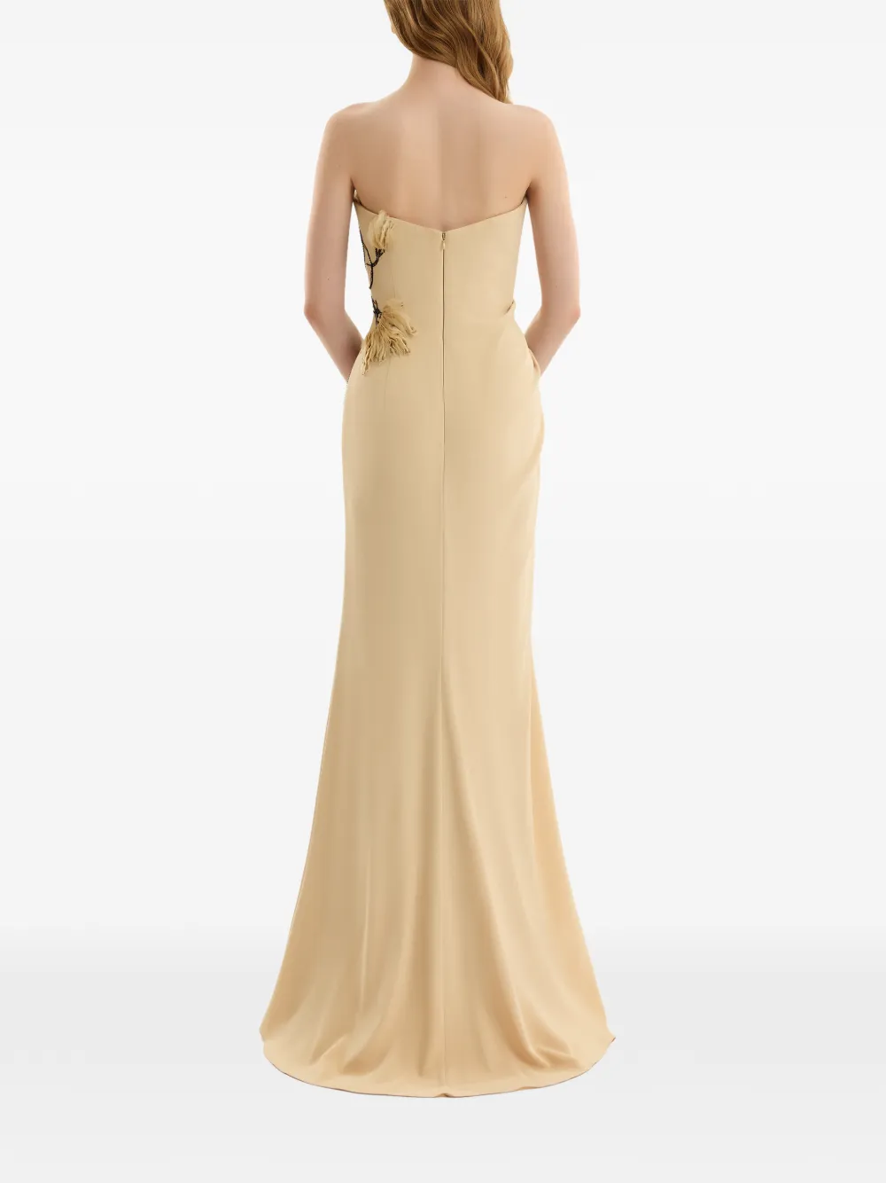 Gemy Maalouf Strapless maxi-jurk met bloemen-detail Beige