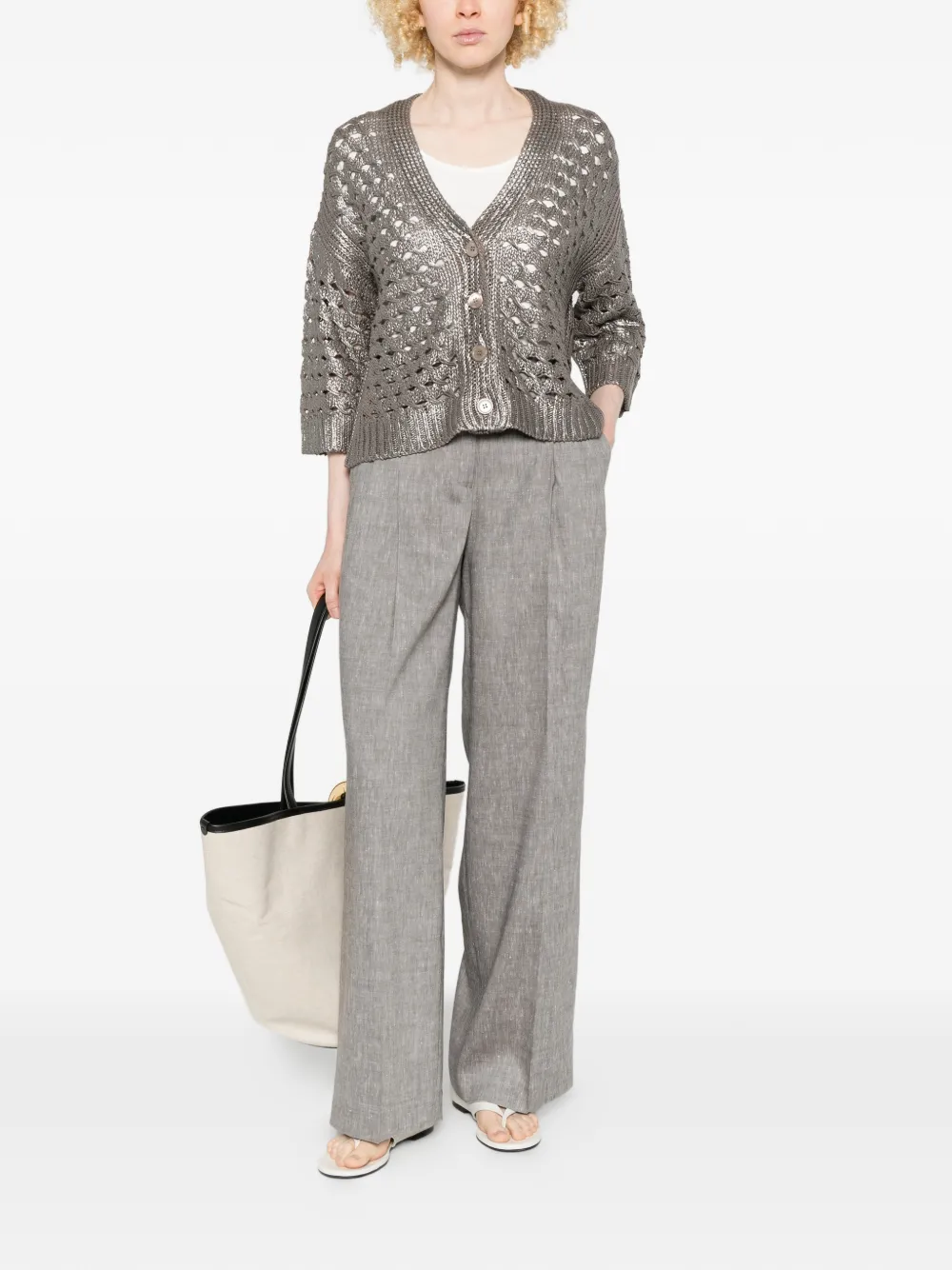  Peserico Button Crochet Cardigan - Silver 