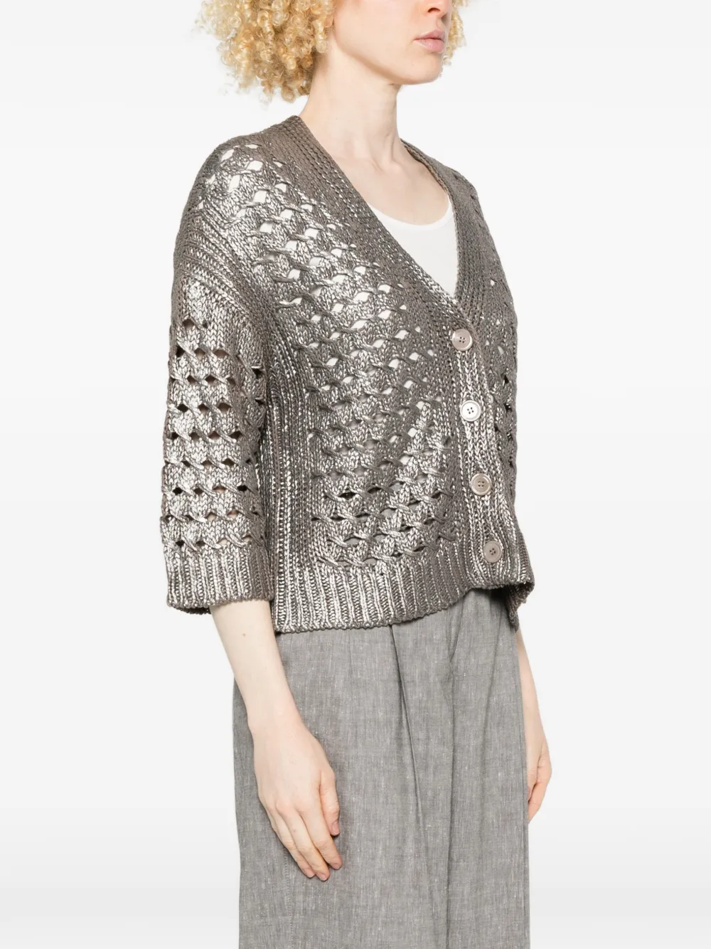  Peserico Button Crochet Cardigan - Silver 