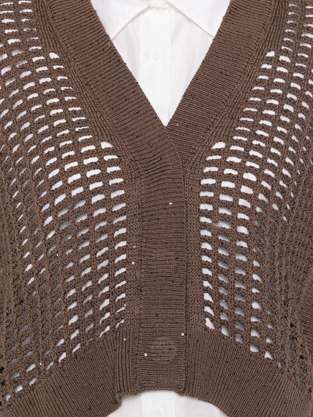 Peserico Opengebreid vest Bruin