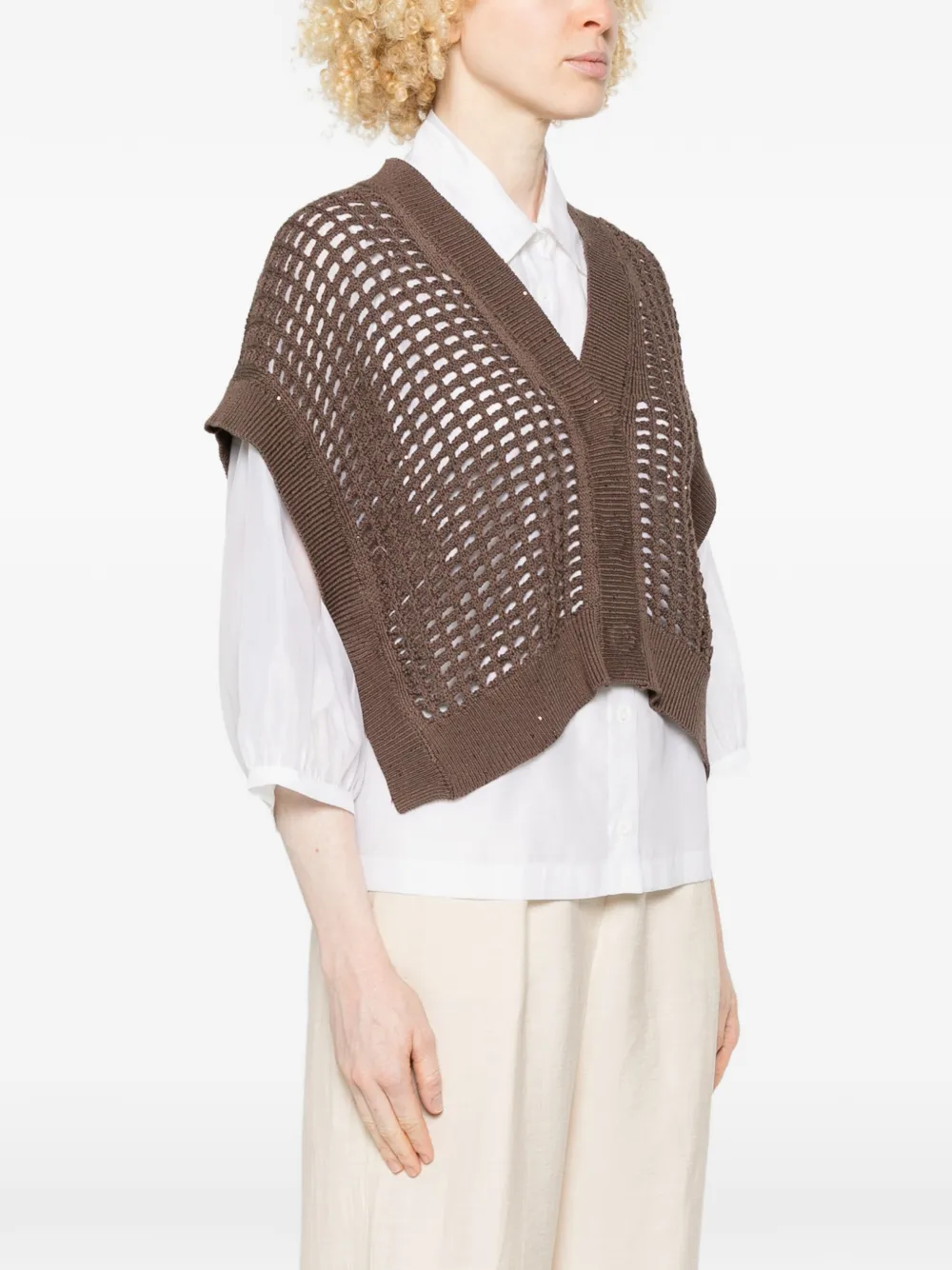 Peserico Opengebreid vest Bruin