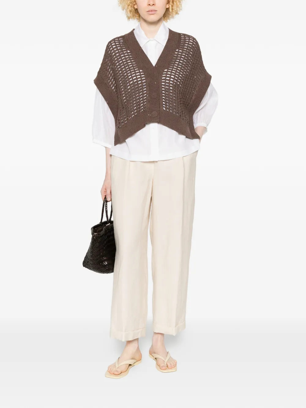 Peserico Opengebreid vest Bruin