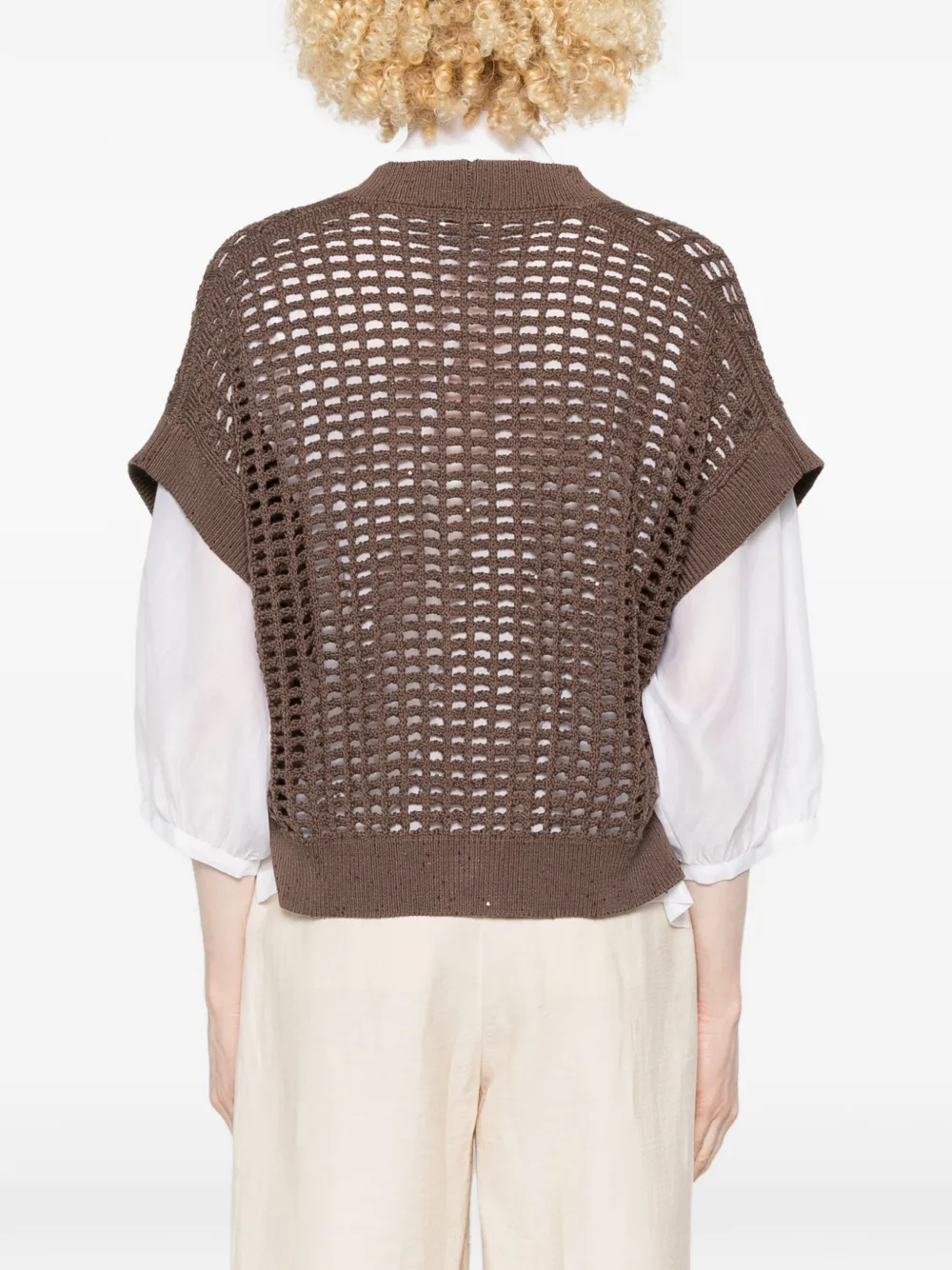 Peserico Opengebreid vest Bruin