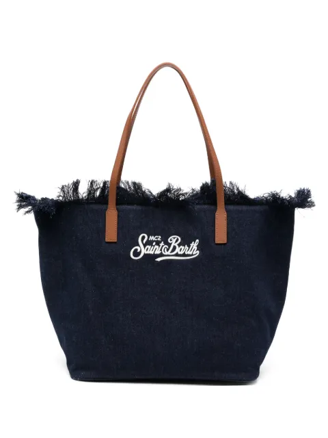 MC2 Saint Barth City bag in denim fabric with fringes