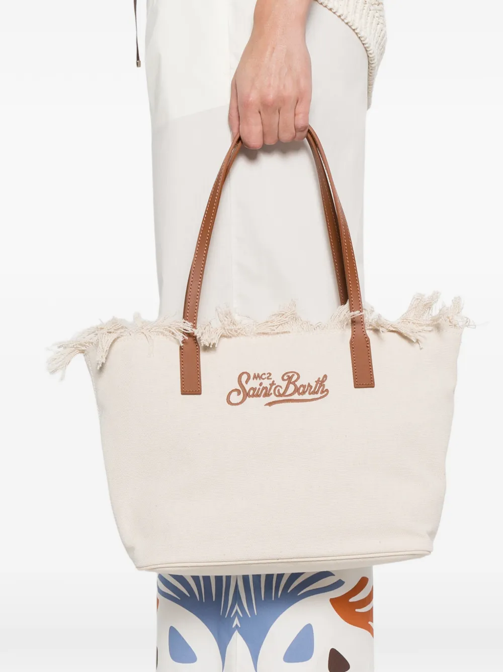 MC2 Saint Barth City medium shopper met franje afwerking Beige