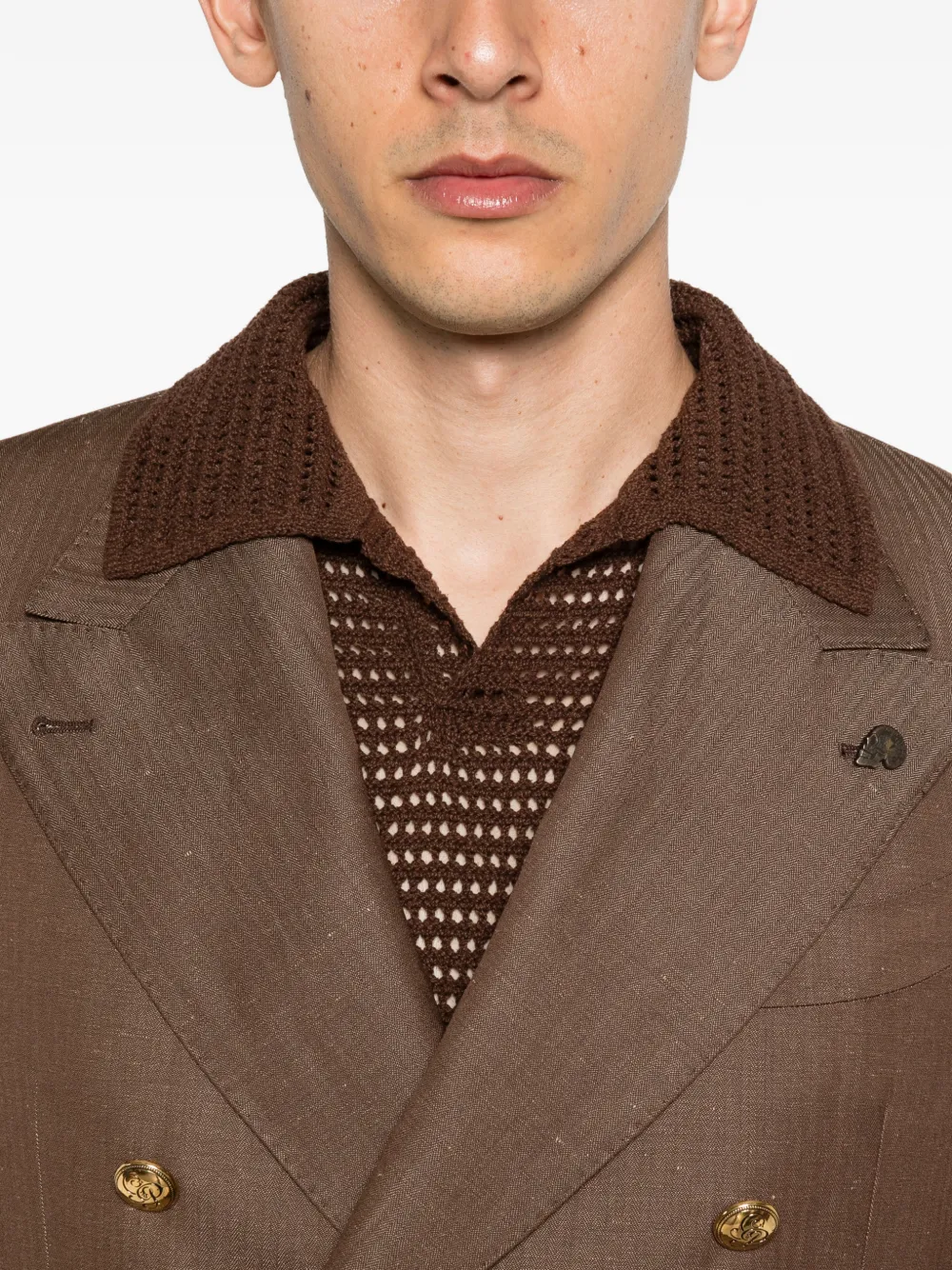 Gabriele Pasini Blazer met dubbele rij knopen en voorzak Bruin