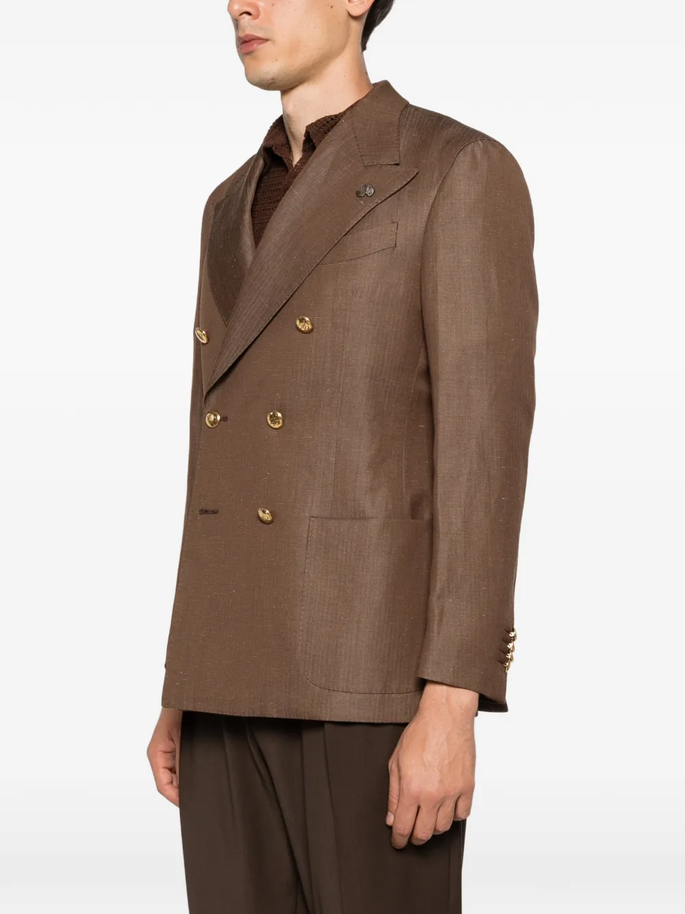 Gabriele Pasini Blazer met dubbele rij knopen en voorzak Bruin