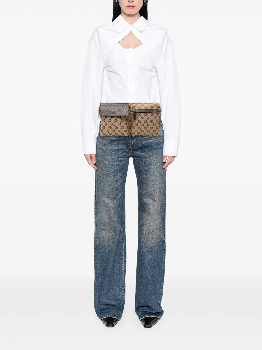 2000-2015 Gg Canvas Web Double Pocket Belt Bag