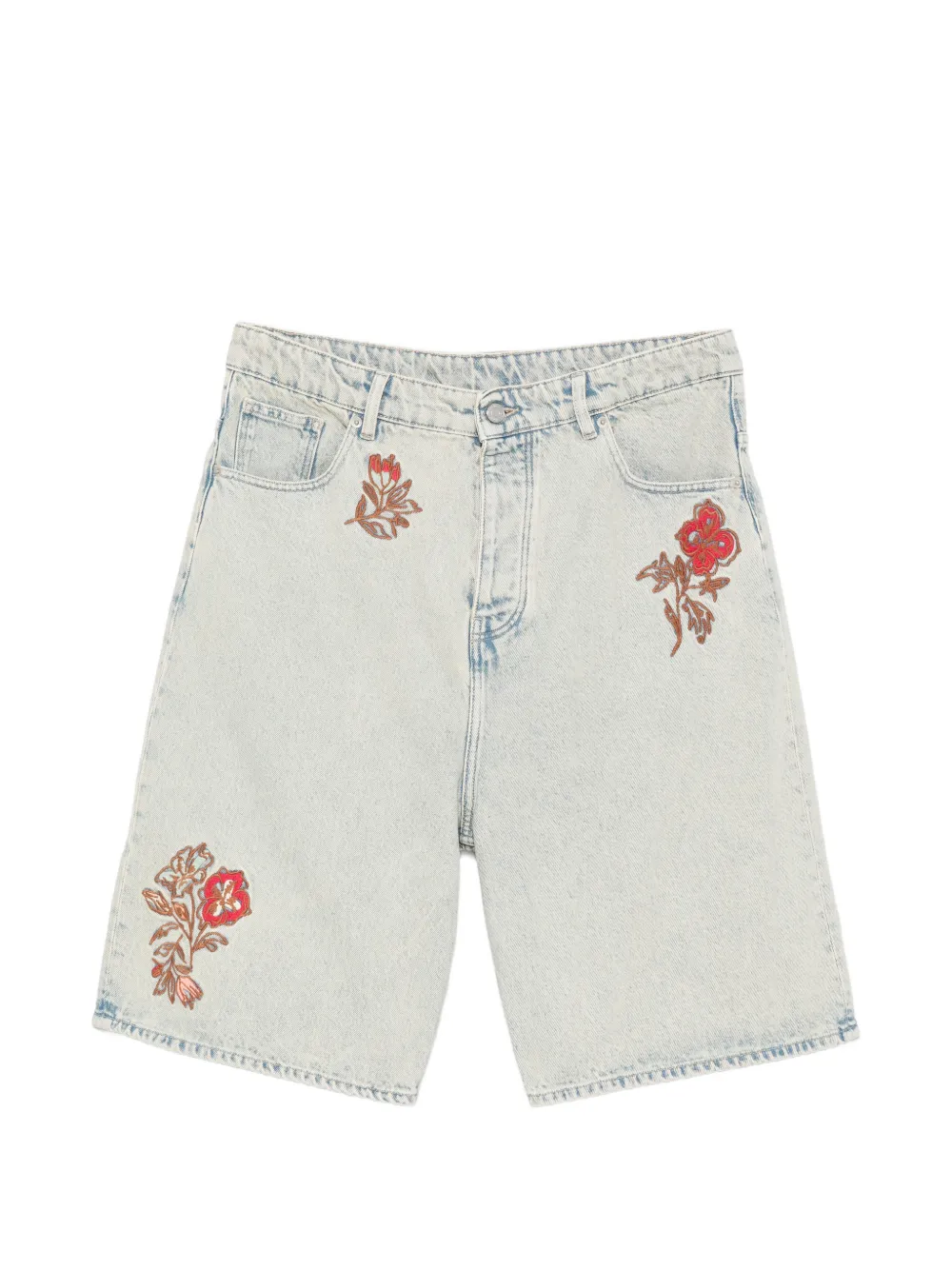Drôle De Monsieur floral-embroidered denim shorts - Blu