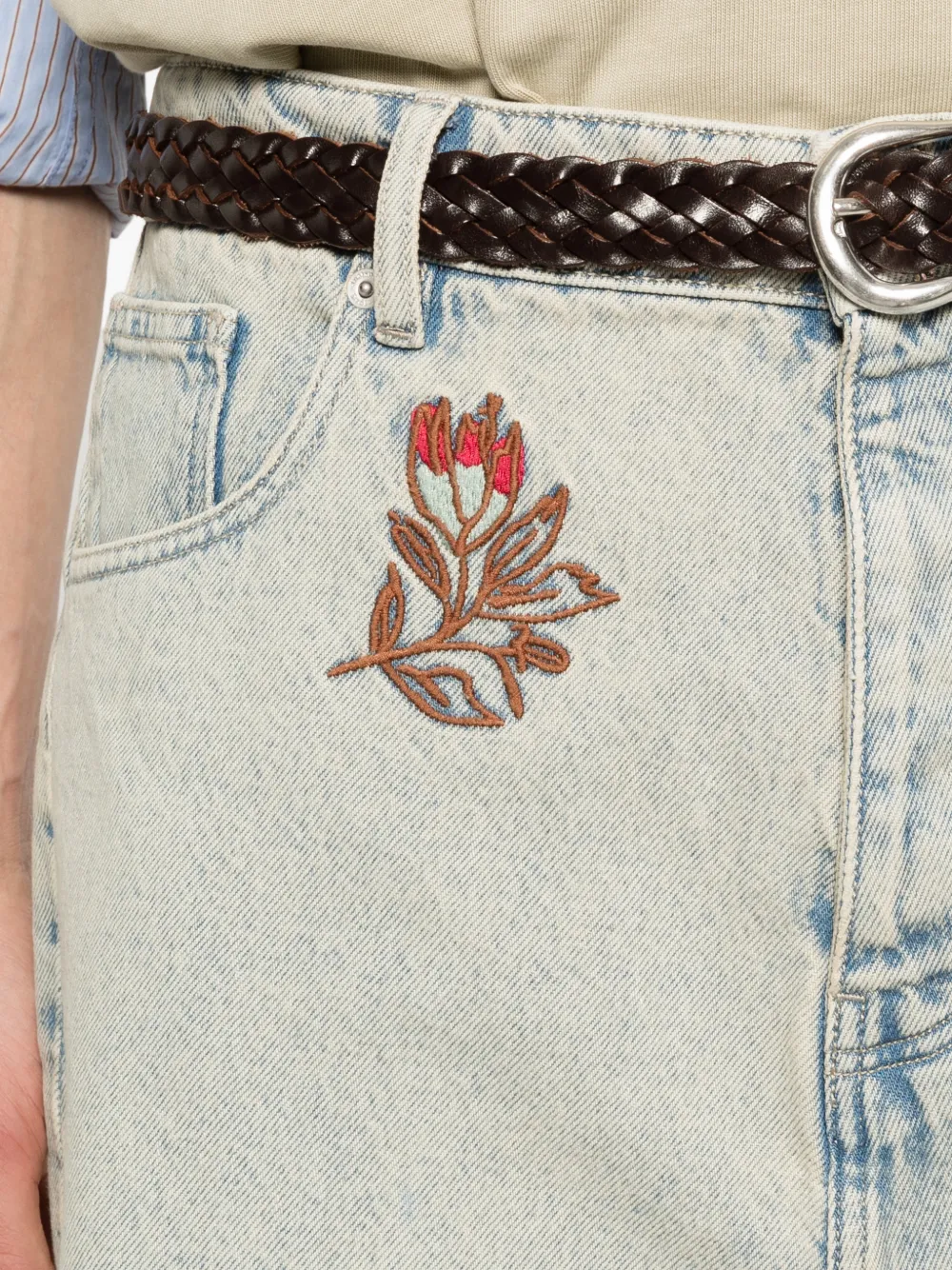 Floral-Embroidered Denim Shorts