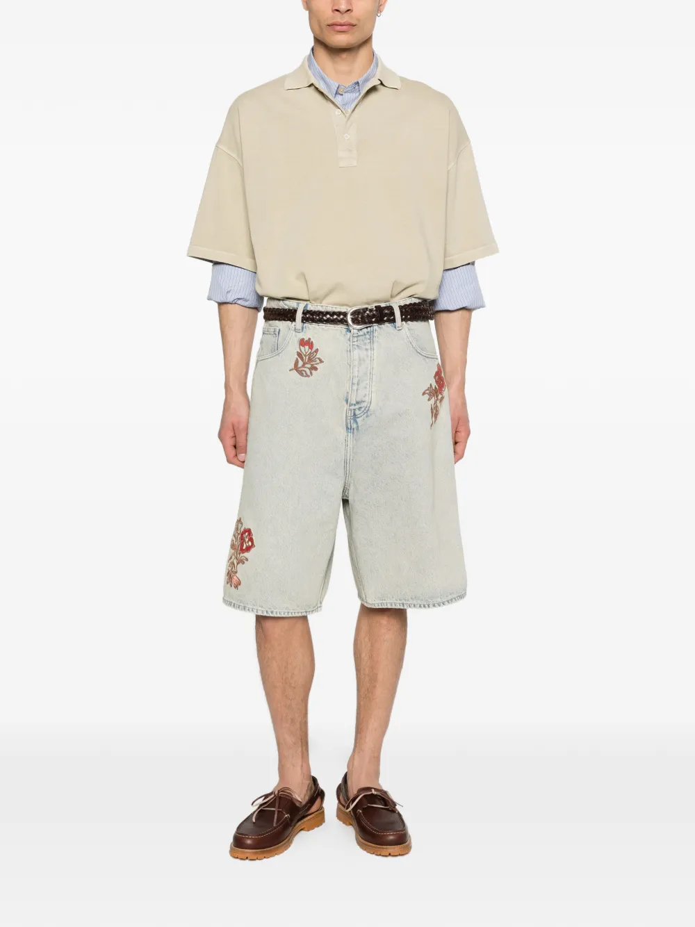 Floral-Embroidered Denim Shorts