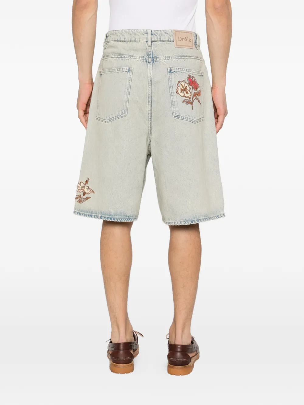 Floral-Embroidered Denim Shorts