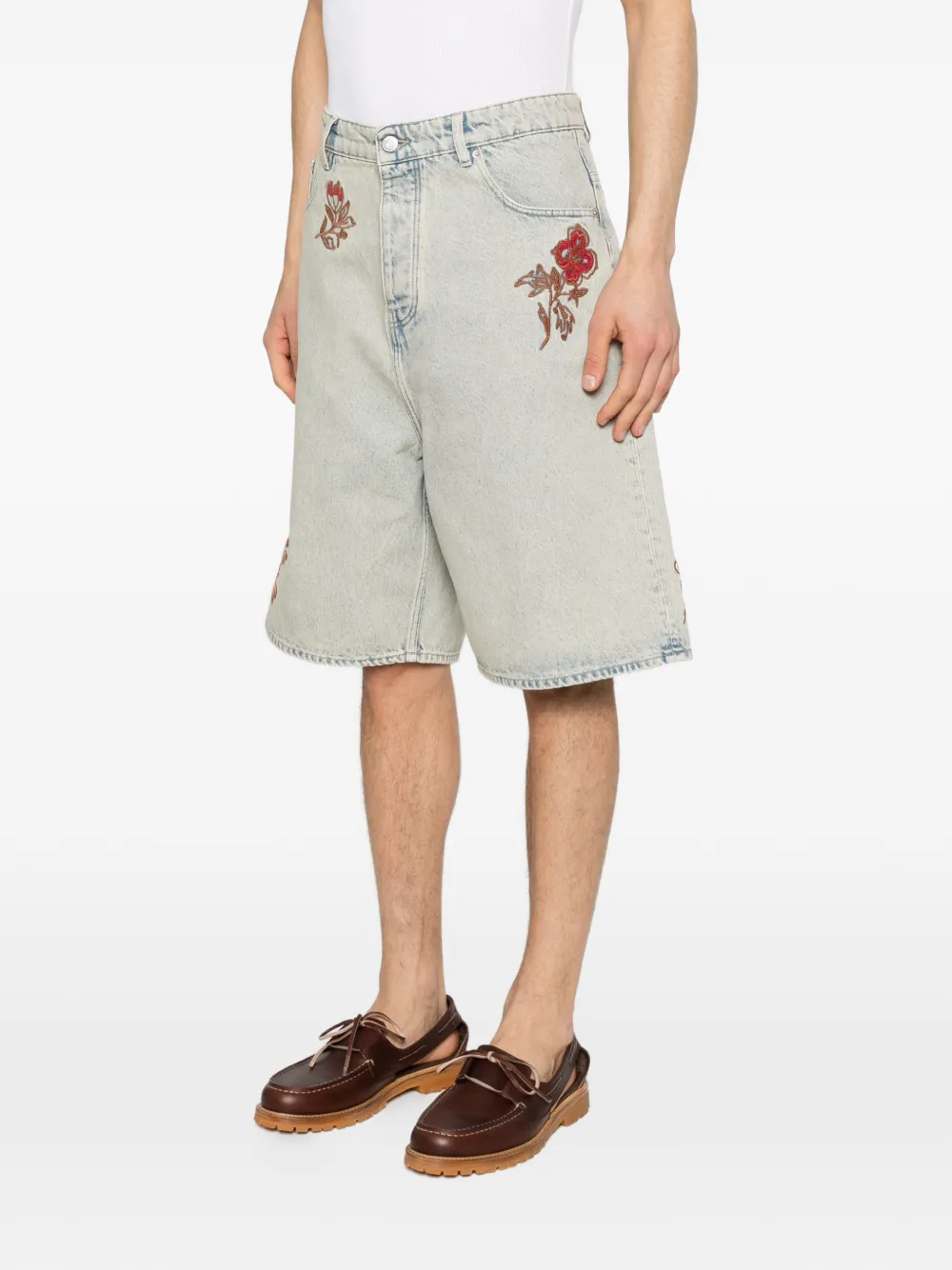 Floral-Embroidered Denim Shorts