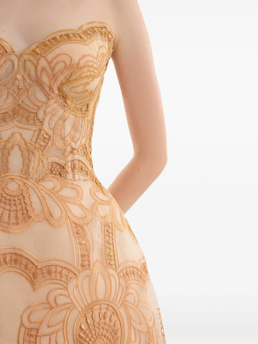 Gemy Maalouf Strapless maxi-jurk met borduurwerk Beige