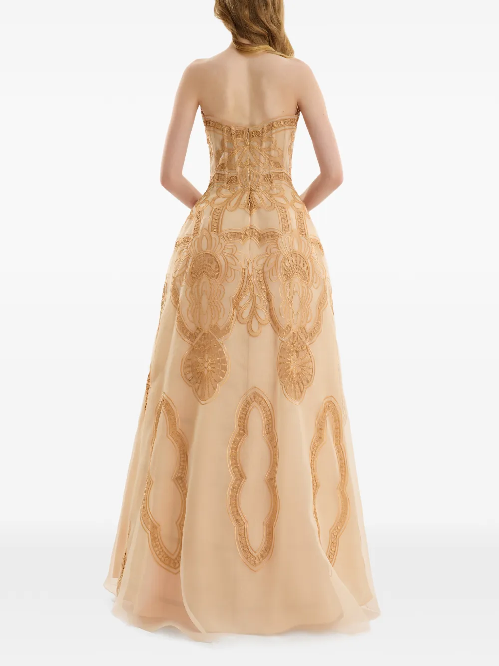 Gemy Maalouf Strapless maxi-jurk met borduurwerk Beige