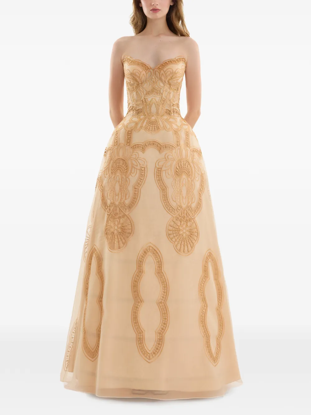 Gemy Maalouf Strapless maxi-jurk met borduurwerk Beige