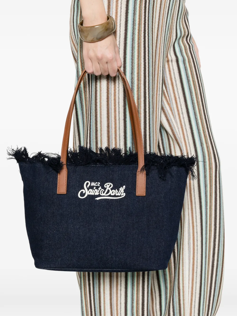  Mc2 Saint Barth City Embroidered Fringed Tote Bag - Blue 