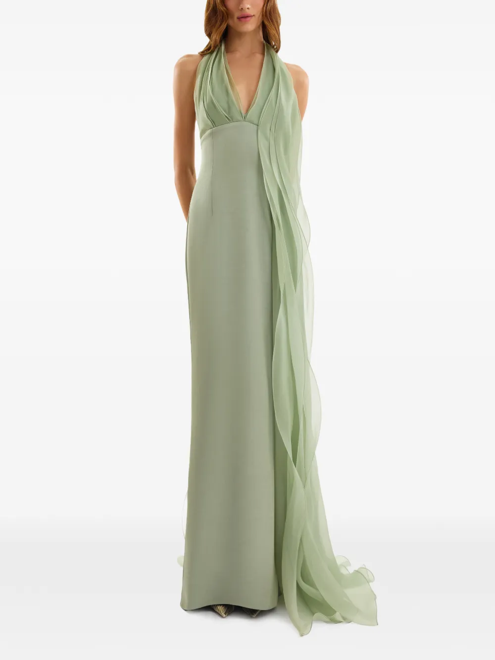 Gemy Maalouf Abito lungo con scollo all'americana - Verde