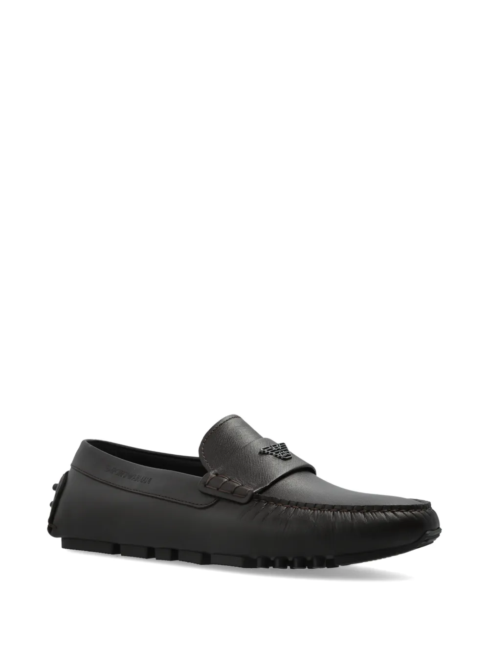 Emporio Armani Leren loafers met logo-applicatie Bruin