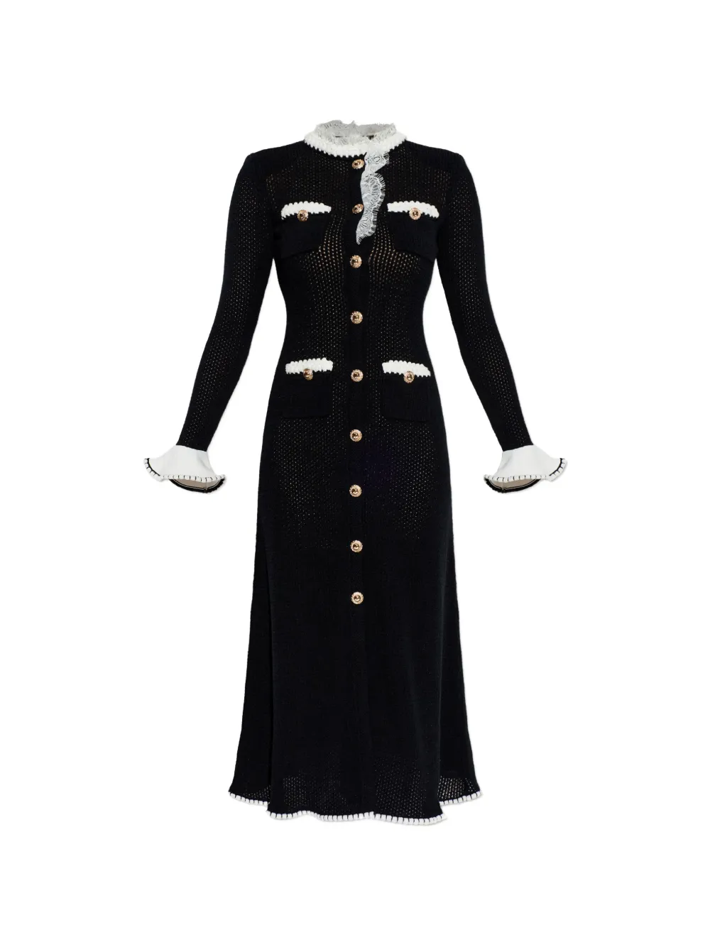 Self-Portrait buttoned crochet midi dress - Nero