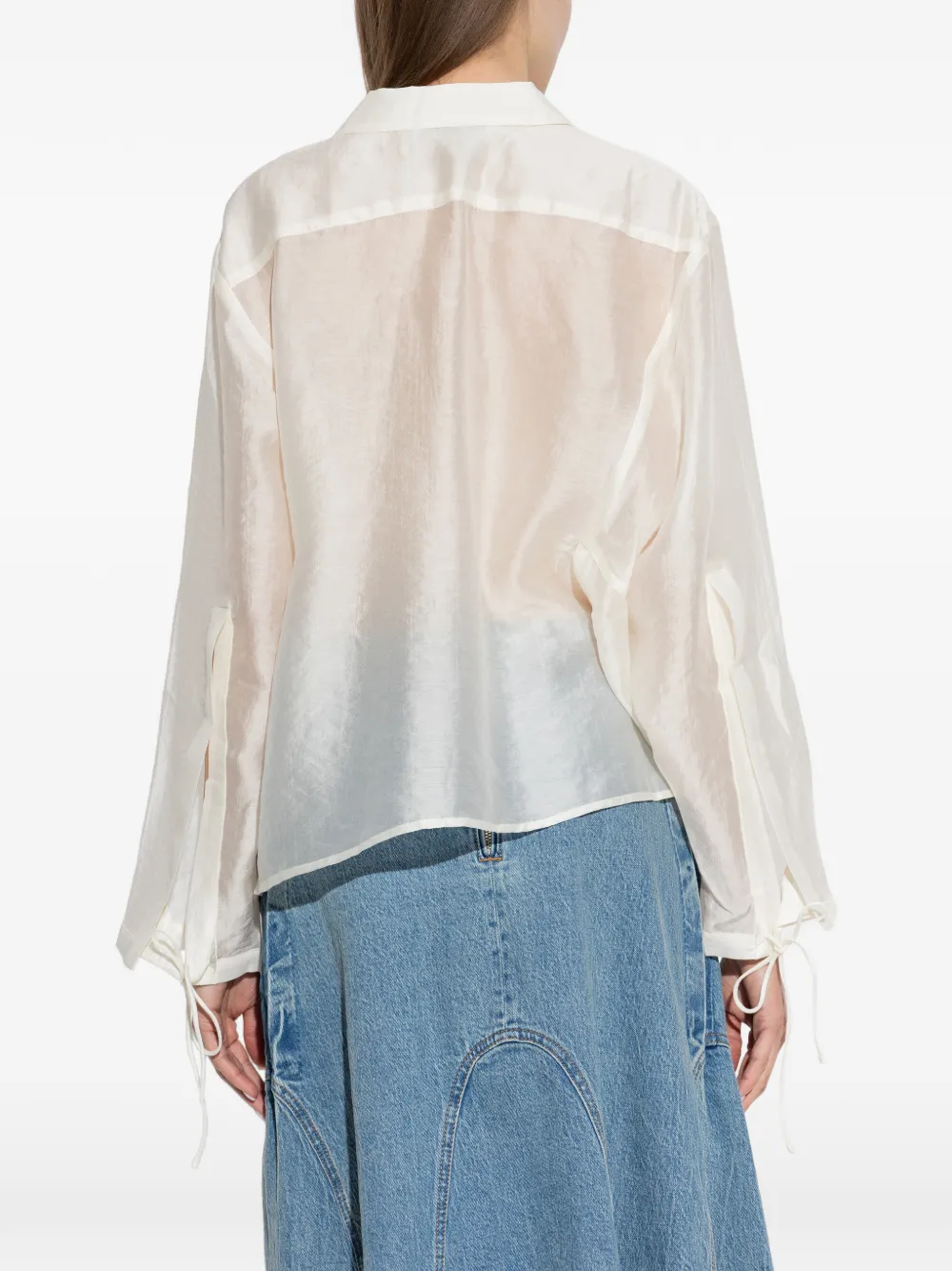 MUNTHE Babette semi-doorzichtige blouse met striksluiting Beige