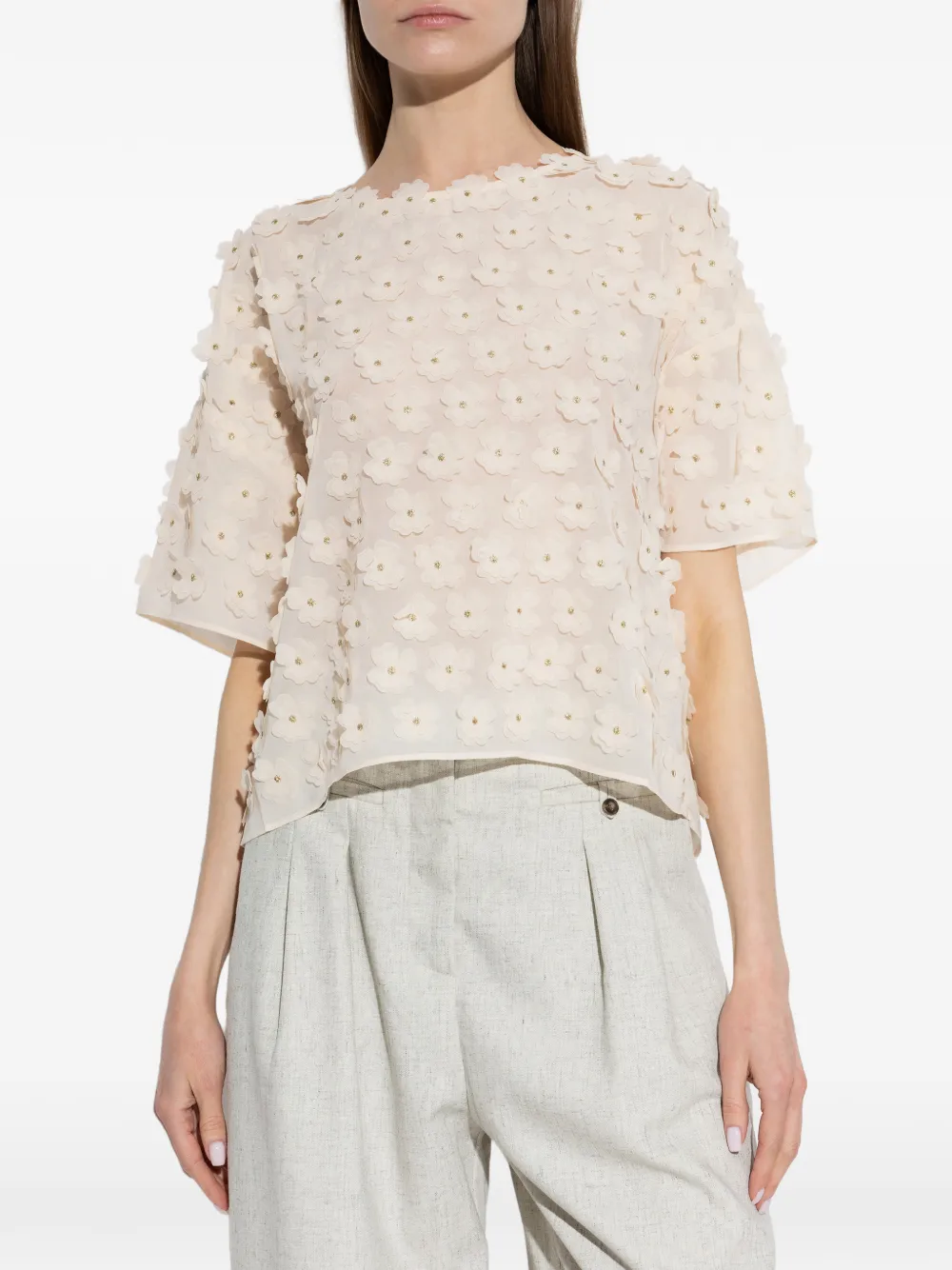  Munthe Floral-applique Blouse - Neutrals 