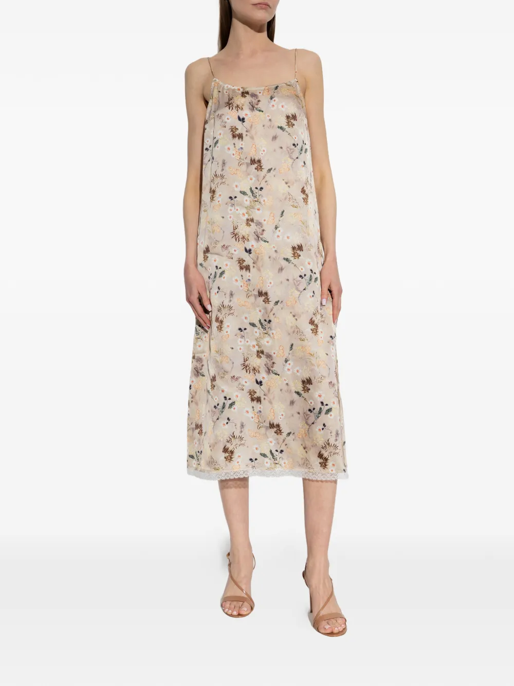  Munthe Barika Floral-print Midi Dress - Neutrals 